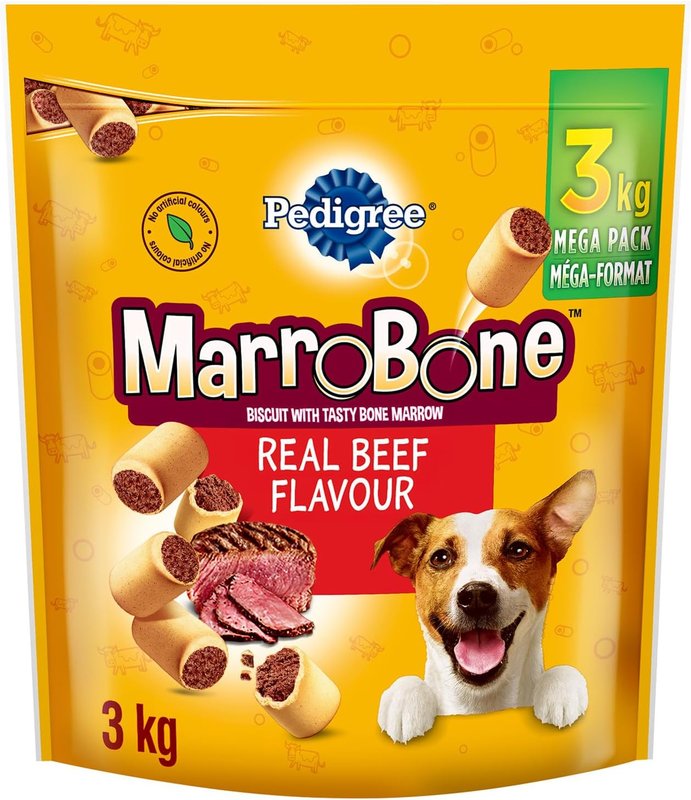 PEDIGREE Marrobone Adult Dog Treats – Real Beef Flavour with Real Bone Marrow - Vitamins Enriched – 3KG Pouch Beef 3 kg (Pack of 1)