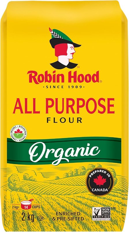 Robin Hood Organic All Purpose Flour, 2kg, Prepared in Canada 2 kg (Pack of 1) ORGANIC