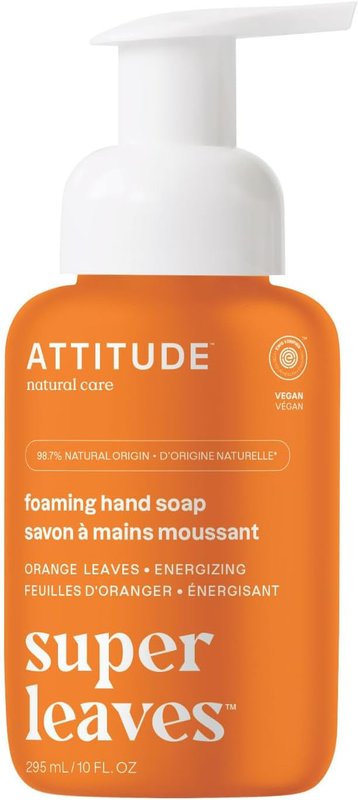 ATTITUDE Foaming Hand Soap, Made in Canada, EWG Verified, Dermatologically Tested, Plant and Mineral-Based, Vegan Personal Care Products, Orange Leaves, 295 mL