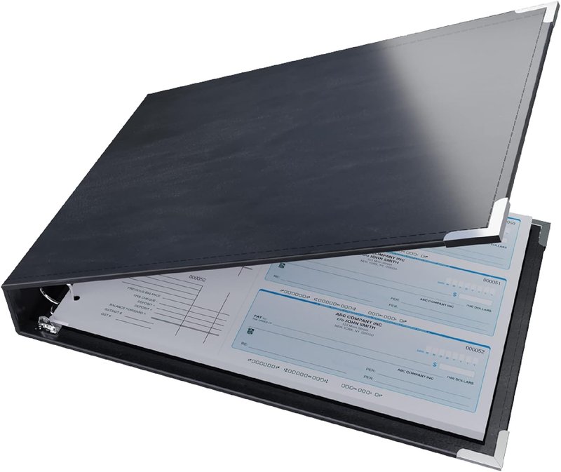 Premium 3UP 7 Ring Business Check Binder w/ Zip Pouch (Black)