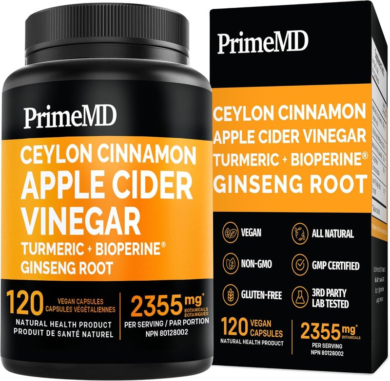 5-in-1 Ceylon Cinnamon with Turmeric Supplements (2355mg) - Cinnamon Capsules with Apple Cider Vinegar and Panax Ginseng - Cinnamon Supplements with Bioperine - (120 Count) 120 count (Pack of 1)