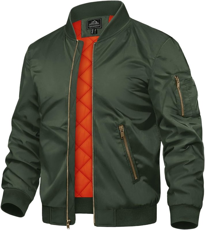 TACVASEN Men's Bomber Jacket Winter Warm Padded Work Coat Casual Windproof Quilted Jacket with Zipper Pockets Medium Green