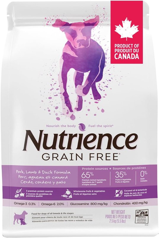 Nutrience Grain Free Dog Food, 2.5 kg (5.5 lbs), Canadian Pork, Lamb & Duck Formula, Dry Dog Food, High Protein, Nourriture Pour Chien, Manger Pour Chien