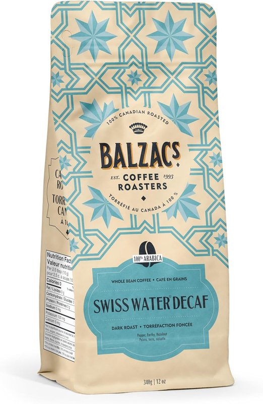 Balzac's Coffee Roasters Swiss Water Decaf Whole Bean Coffee 12oz, Swiss Water Decaf, 12 ounces