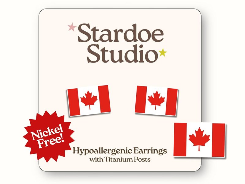Stardoe Studio Canadian Flag Earrings - Canada Day Jewelry Studs for Women and Men - Hypoallergenic Nickel-Free Earrings - Hypoallergenic Nickel-Free Titanium Post