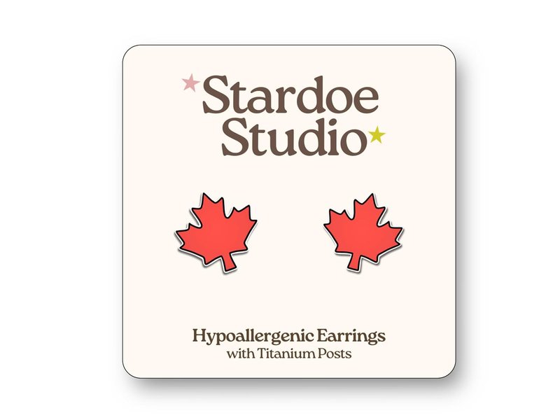 Stardoe Studio Canadian Maple Leaf Earrings - Canadian Flag Earrings for Boys and Girls - Canada Day Jewelry Studs for Women and Men - Hypoallergenic Nickel-Free Earrings - Made in Canada
