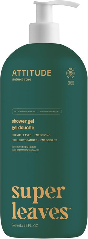 ATTITUDE Body Wash, Made in Canada, EWG Verified Shower Gel, Dermatologically Tested, Plant and Mineral-Based, Vegan Personal Care Products, Orange Leaves, 946 mL Orange 946 ml (Pack of 1)