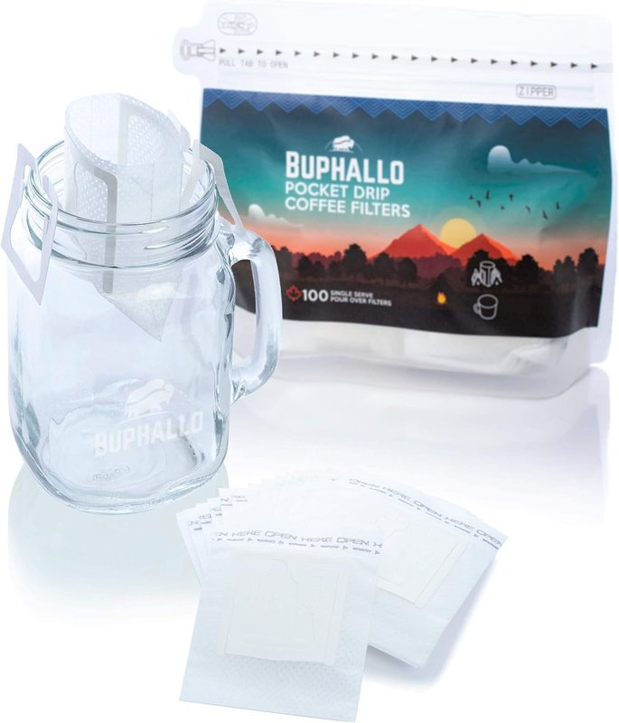 Buphallo Canadian Pocket Drip Coffee Filter 100pcs - Single-Serve Pour Over Filter - Convenient Premium Food Grade - Portable use for Travel, Camping, Office, Vacation, on The go