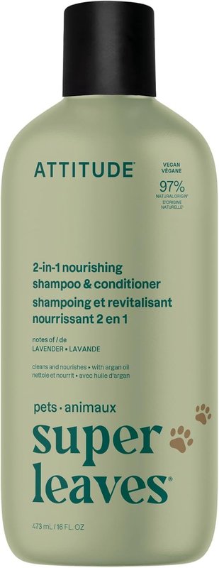 ATTITUDE 2-in-1 Nourishing Shampoo & Conditioner for Cat & Dog, Made in Canada, Plant- and Mineral-Based Ingredients, Vegan and Cruelty-Free, Lavender & Argan Oil, 473 mL