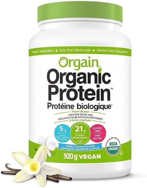 Orgain Organic Plant Based Canadian Protein Powder, Vanilla Bean - Vegan, Lactose Free, Gluten Free, Dairy Free, No Sugar Added, Soy Free, Kosher, Non-GMO, 920 g (Pack of 1)