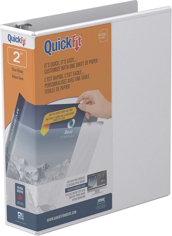 QuickFit View Binder, 3-Ring Binder for School or Office, D Ring, White, Single, 2 Inch