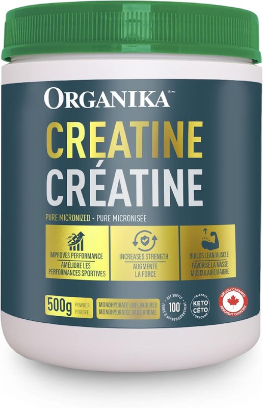 Organika Canadian-Made Creatine Powder- Pure Micronized Creatine Monohydrate - Helps Build Lean Muscle, Increase Strength, and Improved Recovery and Performance for Men and Women - 500g, 100 servings