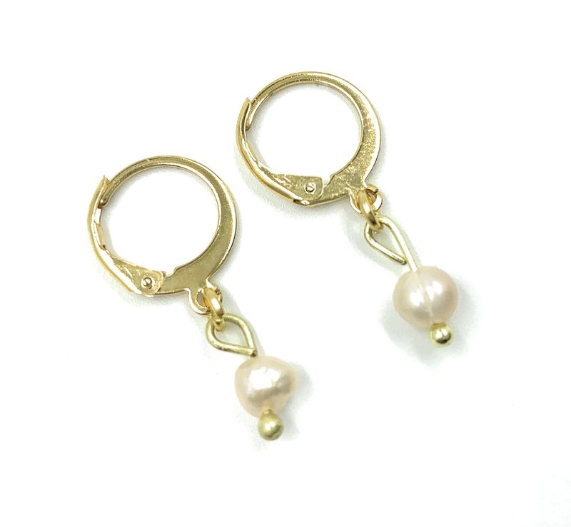 Handmade in Canada - Huggie Hoops with Pearls - Freshwater Pearl Hoop Earrings - Tiny Stainless Steel Gold Hoops, Hypoallergenic, Sensitive Ears, Modern Trendy Jewelry