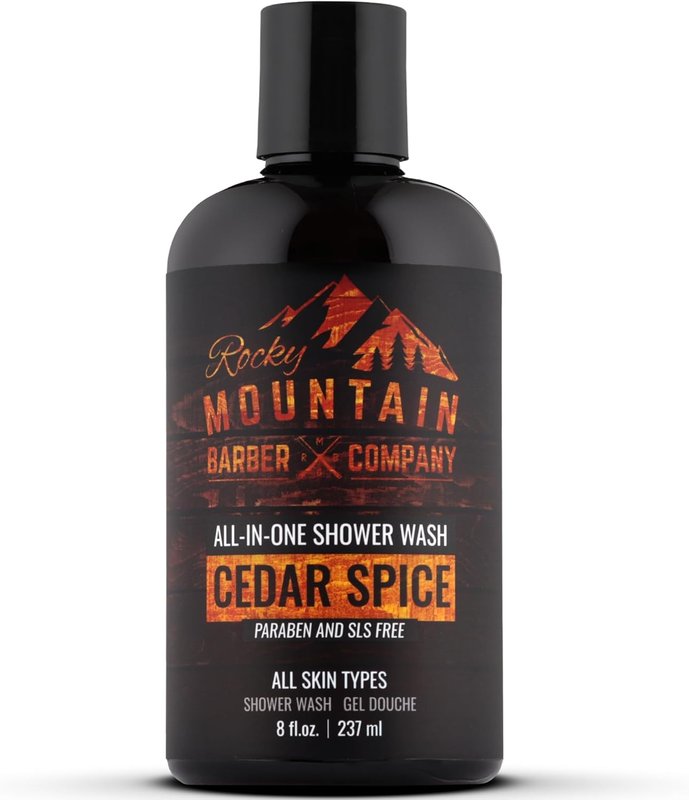 Cedar Spice All-In-One Body Wash – Made in Canada - Shampoo, Body Wash, Conditioner, Face Wash & Beard Wash with Essential Oils - 8 oz by Rocky Mountain Barber Company