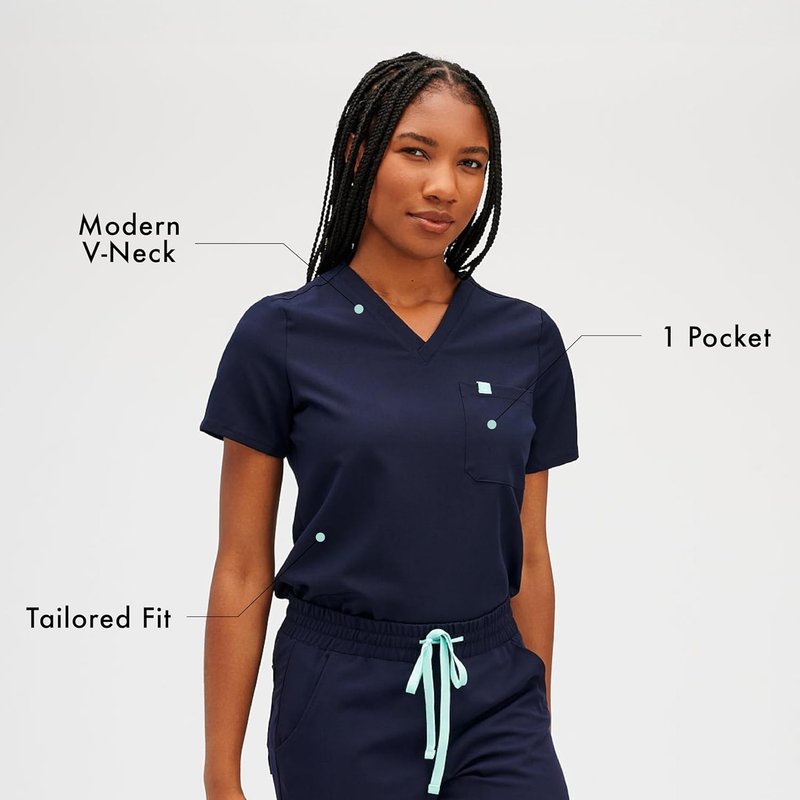 Garde-Malade Women's Medical Scrub Top | V-Neck, Chest Pocket | Made in Canada | 4-Way Stretch | Nursing Scrubs 3X-Large Bleu Nautique