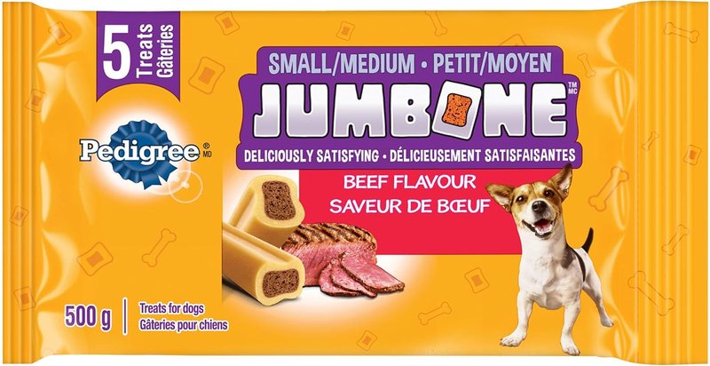 PEDIGREE Jumbone Adult Dog Treats – For Small & Medium Dogs - Beef Flavour – 5 Chews – 500g Pouch Small/Medium 500 g (Pack of 1)