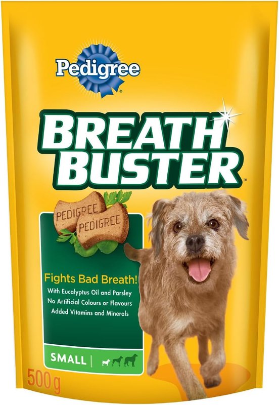 PEDIGREE Breathbuster Small Breed Adult Dog Treats - Crunchy Biscuits - With Eucalyptus Oil and Parsley, 500g Pouch 500 g (Pack of 1) Small