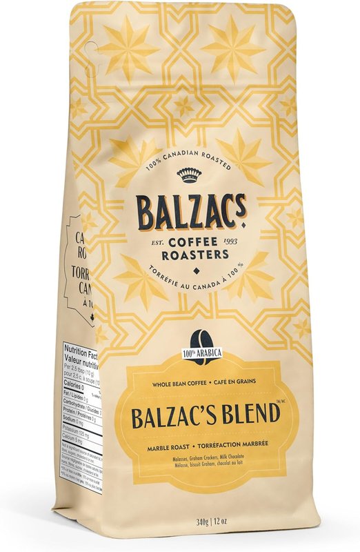 Balzac’s Coffee Roasters - Balzac’s Blend | 100% Arabica Whole Bean Coffee | Marble Roast (Dark) | Bold, Rounded, and Generous – A Gutsy Cup | 340G, 12OZ. (Pack of 1) Balzac's Blend 340 g (Pack of 1)