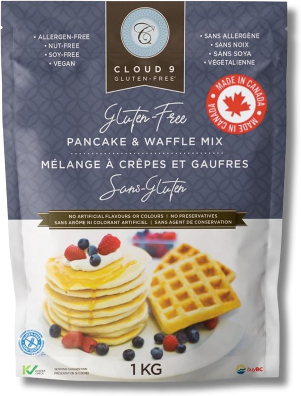 Cloud 9 Gluten-Free Pancake Mix, Made in Canada, Waffle Mix, Light & Fluffy, Easy-to-Make Pancakes and Waffles, Versatile Gluten-Free Baking (1 KG) 1 kg (Pack of 1)