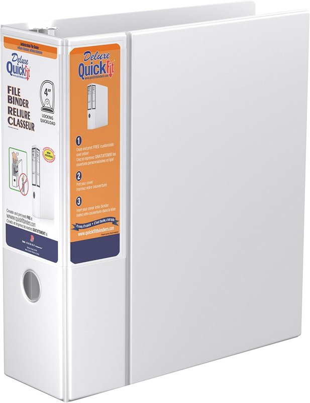 QuickFit Deluxe Heavy Duty File Binder - 4" Binder Capacity - 650 Sheet Capacity - D-Ring Fastener - 2 Internal Pocket(s) - Vinyl - White - Recycled - 1 Each 4-Inch