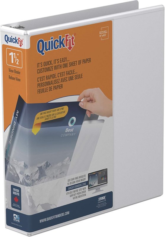 QUICKFIT Instant Angle D-Ring Binder - 1 1/2" Binder Capacity - Letter - 8 1/2" x 11" Sheet Size - 3 x D-Ring Fastener(s) - White - Recycled - 1 / Each, 87020
