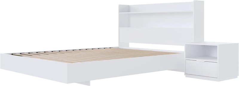 Nexera Harper 3-Piece Floating Platform Bedroom Set, White, Queen Queen White