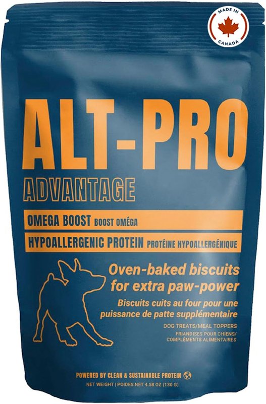 Omega Boost Oven-Baked Dog Biscuits by ALT-PRO Advantage | Dog Treats with Omega Fatty Acids for Healthy Skin & Coat | Hypoallergenic Protein | Made in Canada | 1 Pack (130G) Omega Boost 130 g (Pack of 1)