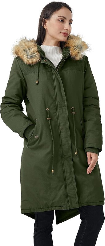 WenVen Women's Winter Long Hooded Sherpa Lined Parka Jacket Warm Coat Small Army Green