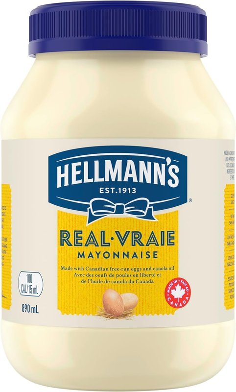Hellmann's Real Mayonnaise ideal with fries burgers and salads made with Canadian free-run eggs and canola oil, 890 ml (Pack of 1)