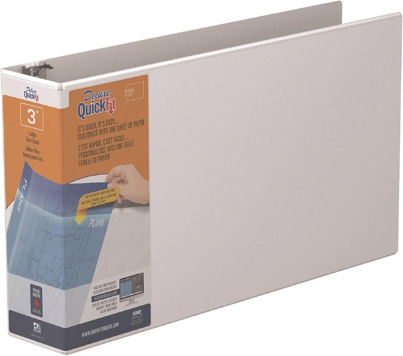 QuickFit Angle D-Ring Overlay Binder with Insert - 3" Binder Capacity - 11" x 17" Sheet Size - D-Ring Fastener - Suede - White - Recycled - 1 Each