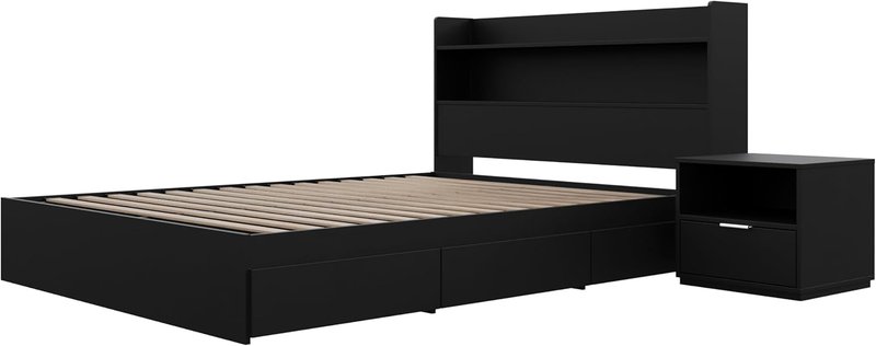Nexera Harper 3-Piece Reversible Storage Bedroom Set, Black, Queen Queen Black