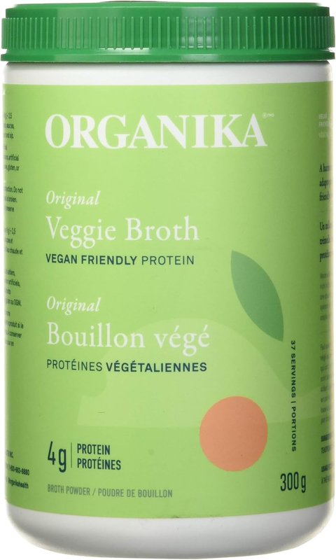 Organika Canadian-Made Veggie Broth Powder - Protein-Rich Blend Of Organic Vegetables With Tremella Mushroom, B Vitamins And Nutritional Yeast | Vegan Source Of Protein, Vitamins and Minerals - 300g