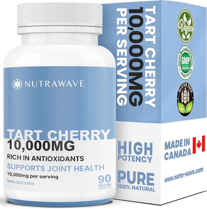 New POTENT 10x EXTRACT TART CHERRY capsules 10,000mg per serving, Powerful Antioxidant. Improved Sleep, Tart Cherry Supplement for Gout Relief, Ideal for Women and Men, Non-GMO, Vegan, Gluten Free. 90 Capsules.