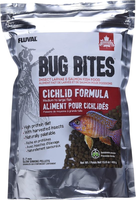 Nutrafin Bug Bites Cichlid Formula – Medium to Large Fish - 5-7 mm pellets – 450 g