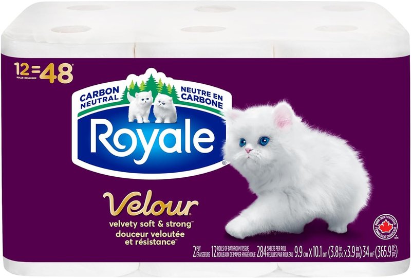 Royale Velour Toilet Paper, 12 Equal 48 Rolls, 284 Bathroom Tissues per roll
