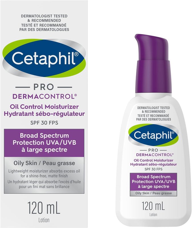 Cetaphil PRO DermaControl Oil Control Moisturizer SPF 30 With Zinc Complex, For Oily and Sensitive Skin - Broad Spectrum Protection With Matte Finish - Dermatologist Recommended, 120ml Oil Moisturizer w/ SPF 30 (120 ml)