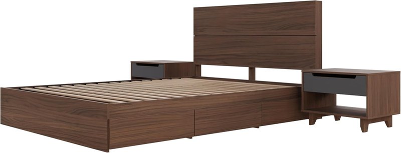 Nexera Milo 4-Piece Reversible Storage Bedroom Set, Brown, Queen Queen Walnut & Charcoal