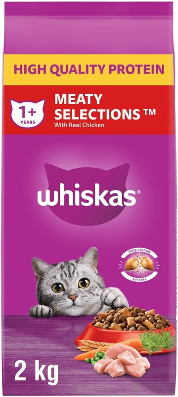 WHISKAS Meaty Selections Adult Dry Cat Food With Real Chicken, 2kg bag