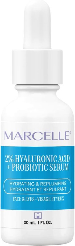 Marcelle 2% Hyaluronic Acid + Probiotic Serum for Face and Eyes, Hydrating & Plumping, Vegan, Cruelty-Free, Non-Comedogenic, Oil-Free, Fragrance-Free, Paraben-Free, Hypoallergenic, 30 mL
