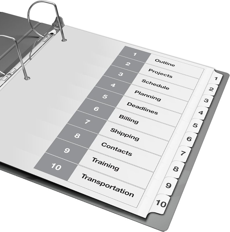 Davis Group 1-10 Index Tab Dividers for 3 Ring Binders, Customizable Table of Contents, 6 Sets Tabs 1-10