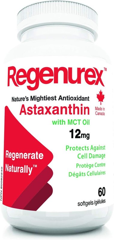 Regenurex Natural Astaxanthin 12mg – 60 Softgels | Made in Canada | Antioxidant for Skin, Eye & Cellular Health | Non-GMO, Third-Party Tested, No Harsh Chemicals