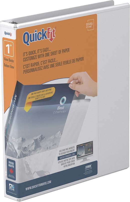 QuickFit View Binder, 3-Ring Binder for School or Office, Round Ring, White, Single, 1 Inch 1-Inch