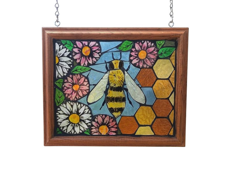 Bee Stained Glass Mosaic Suncatcher Panel