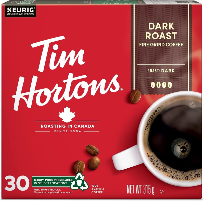 Tim Hortons Dark Roast Coffee, Single Serve Keurig K Cup Pods, 30 Count Dark Roast 1 count (Pack of 30)