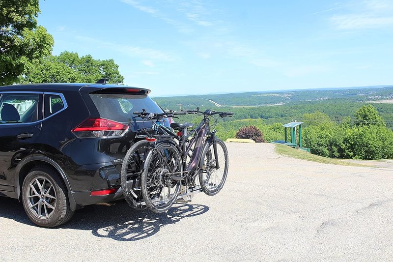 Futura GP RV Approved Hitch Mounted E Bike Rack Carrier for RV Camper Motorhome Trailer Toad with 2" Class 3 or Higher Tow Hitch Receiver - Fits Up to 2X 60lb Step Thru E Bike with Up to 5" Fat Tires