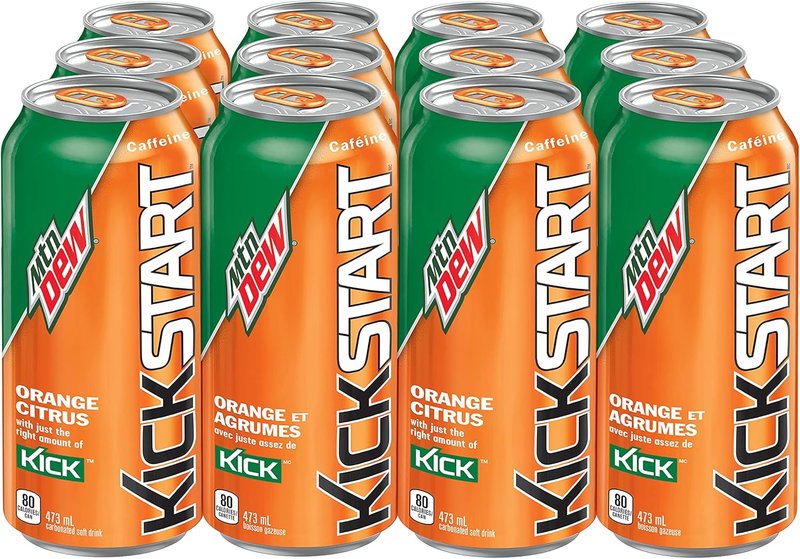 Mountain Dew Kickstart Orange Citrus Carbonated Soft Drink, 473 mL Cans, 12 Pack