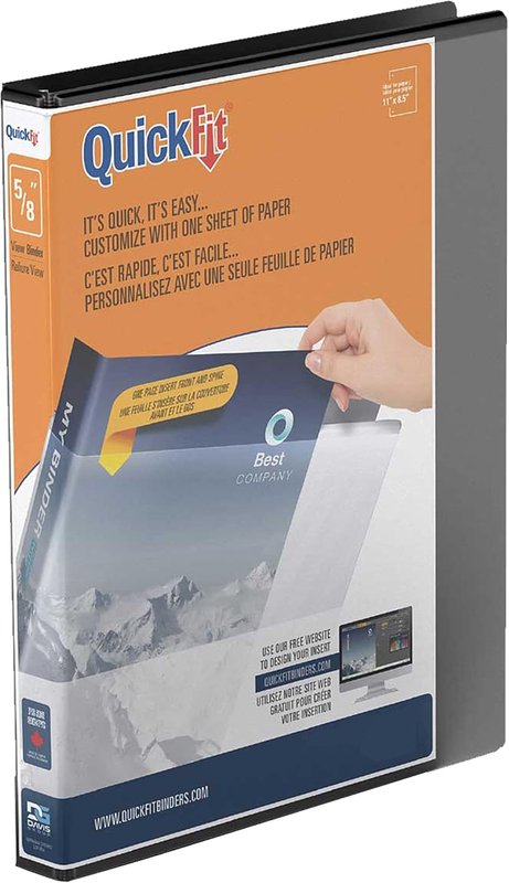 QuickFit View Binder, 3-Ring Binder for School or Office, D Ring, Black, Single, 5/8 Inch