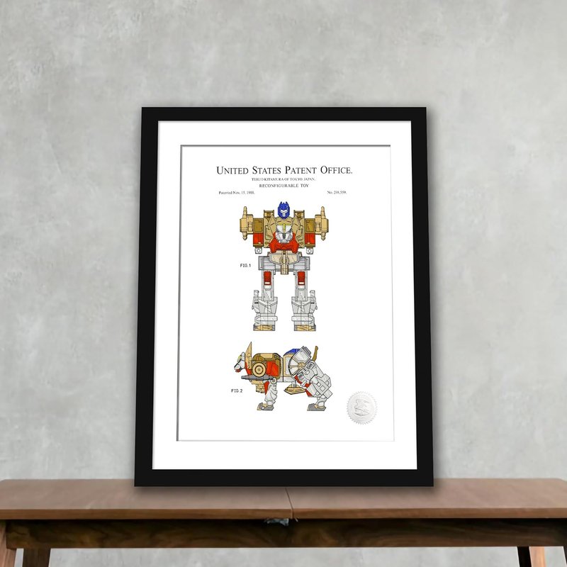 Vintage Toy Robot Patent | 1988 Reconfigurable Toy Patent | Available as Prints or Framed Art | Toy Wall Art | White Background | Digitally Colored (11x14" - Print Only)