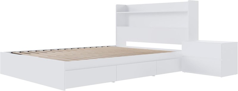 Nexera Harper 3-Piece Reversible Storage Bedroom Set, White, Queen Queen White
