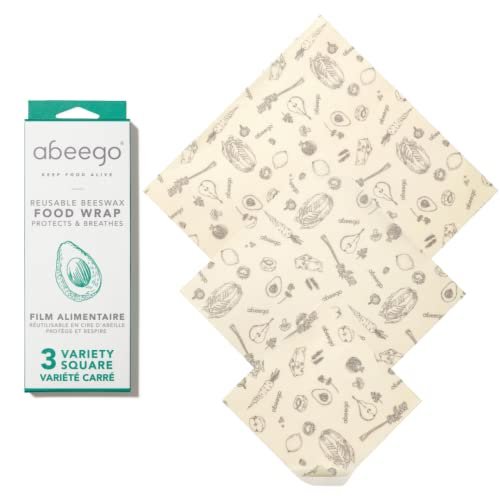 Abeego, The Original Beeswax Food Storage Wrap - Set of Three, 7" 10" and 13" Natural Variety Square Sheets